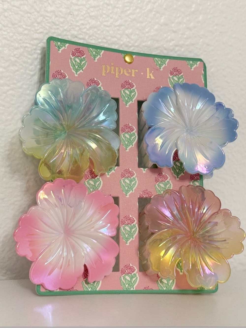 piper·k Iridescent Floral Hair Clips - Set of 4 NWT